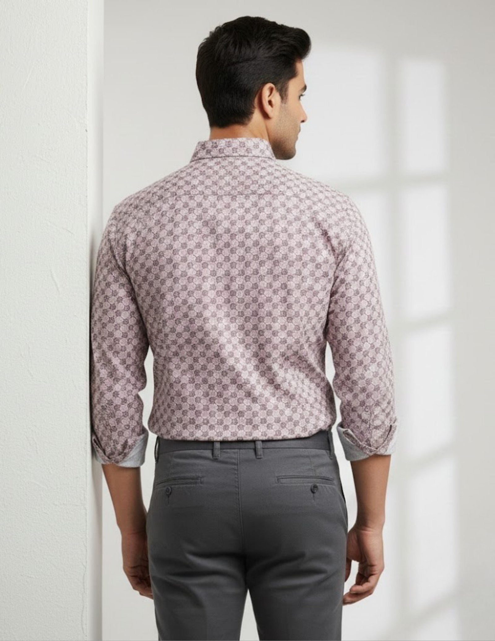 ISTUFF KING Men’s Premium Floral Petal Print Slim Fit Shirt - Light Pink