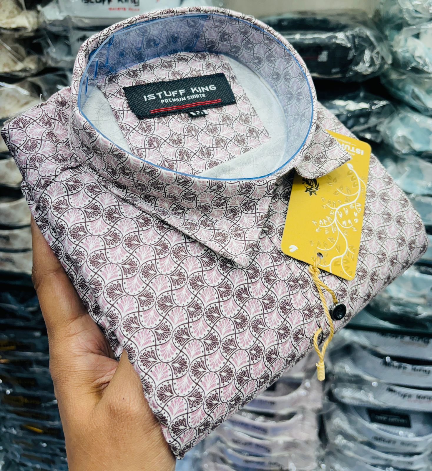 ISTUFF KING Men’s Premium Floral Petal Print Slim Fit Shirt - Light Pink