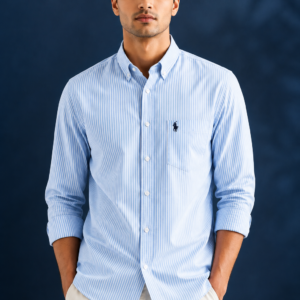Light Blue Striped Premium Casual Shirt for Men